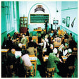 Classroom scene with students and teacher, Oasis album cover design.