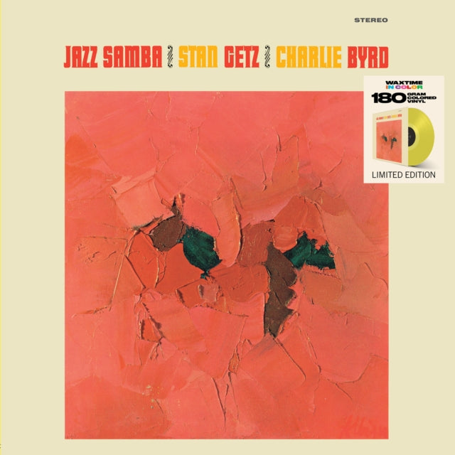 Album cover for 'Jazz Samba' featuring Stan Getz and Charlie Byrd with abstract design and limited edition label.