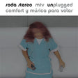 Album cover for 'comfort y música para volar' by soda stereo and MTV Unplugged, featuring a blurred figure of a woman in a light blue scrub top against a white background.