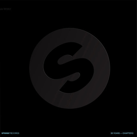 A minimalist black square graphic featuring a large dark gray circular emblem with a stylized lowercase 's' in the center. Small white text appears in the lower corners reading 'SPINNIN' RECORDS' and '25 YEARS - CHAPTER 2'.
