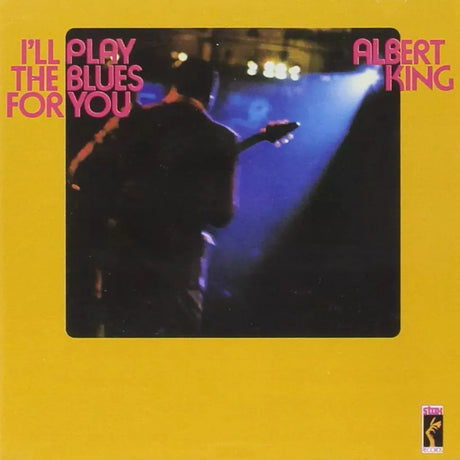 Album cover with a silhouette of a person playing guitar, text 'I'll Play the Blues for You' and 'Albert King' on a yellow background.