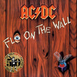 AC/DC album cover with wooden texture, eye, and fly illustration.