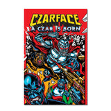 Poster of Czarface with a stylized illustration of a character and text on a red background