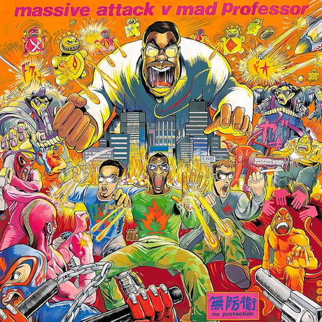 Colorful album cover with characters and text, featuring a prominent figure in the center.