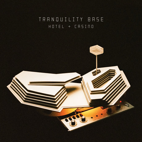 Album cover for 'Tranquility Base Hotel & Casino' with geometric design on a black background