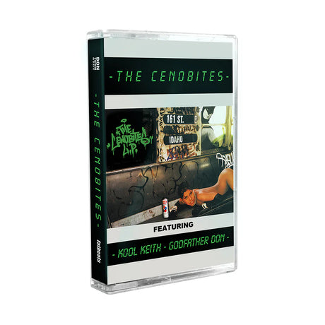 Cassette tape with 'The Cenobites' branding and album cover on a white background