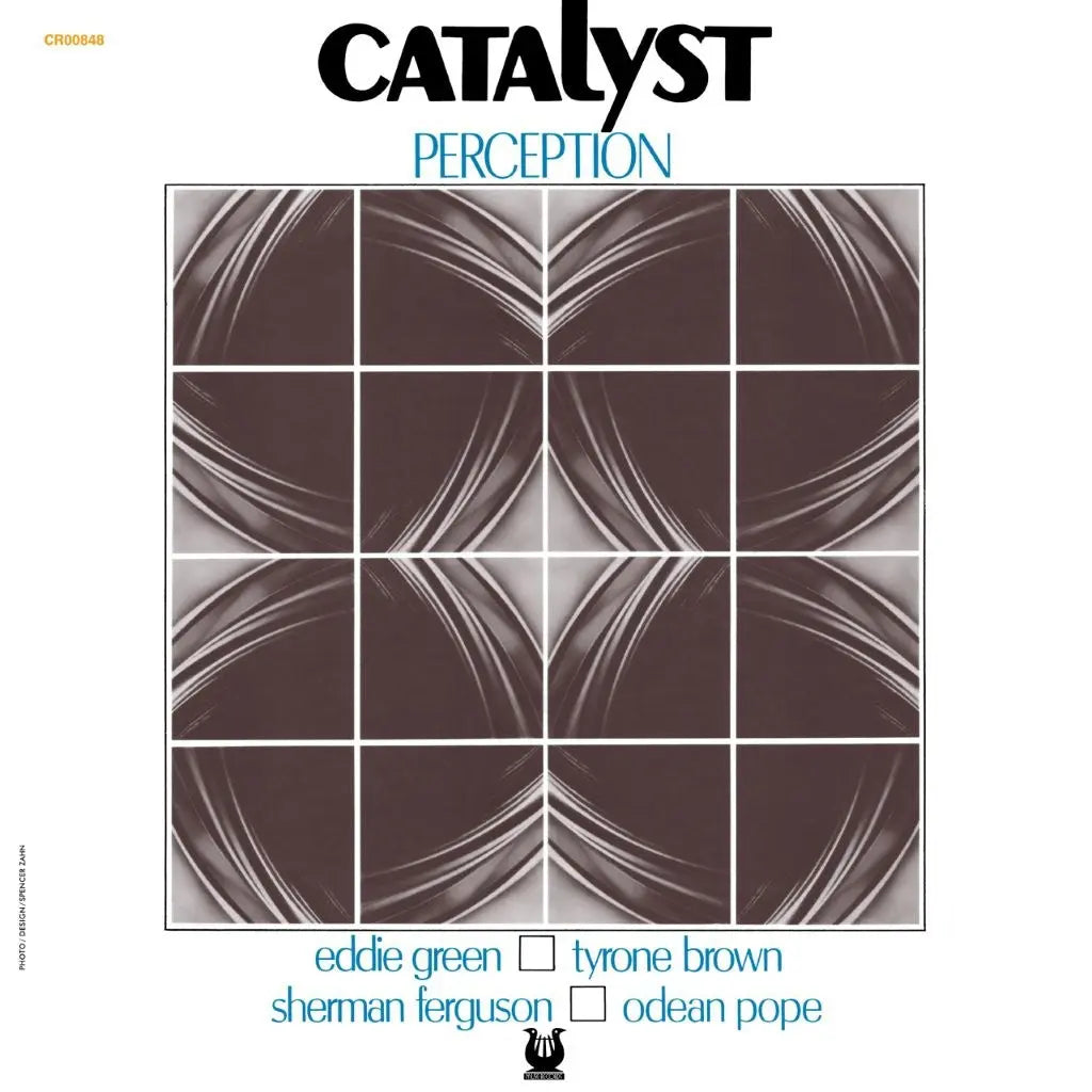 Album cover for 'Catalyst Perception' with geometric design and text on a white background