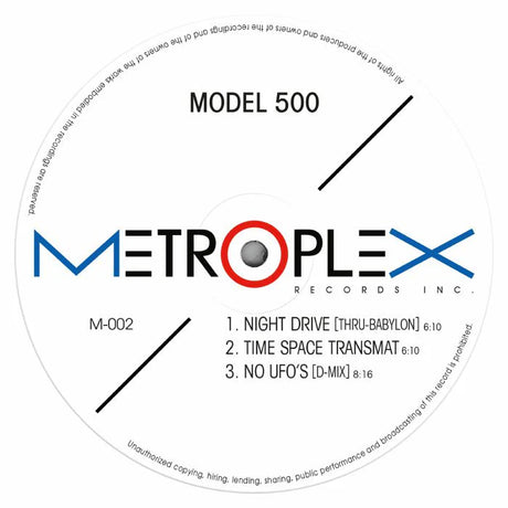 Disc label for Metroplex Records Inc. with tracklist and branding