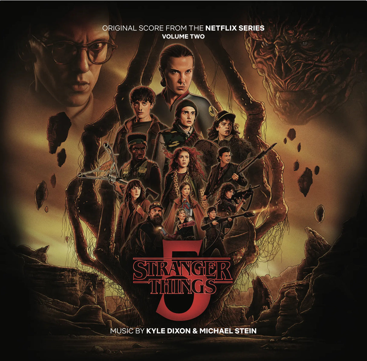 Album cover for 'Stranger Things' Volume Two featuring characters and a creature.