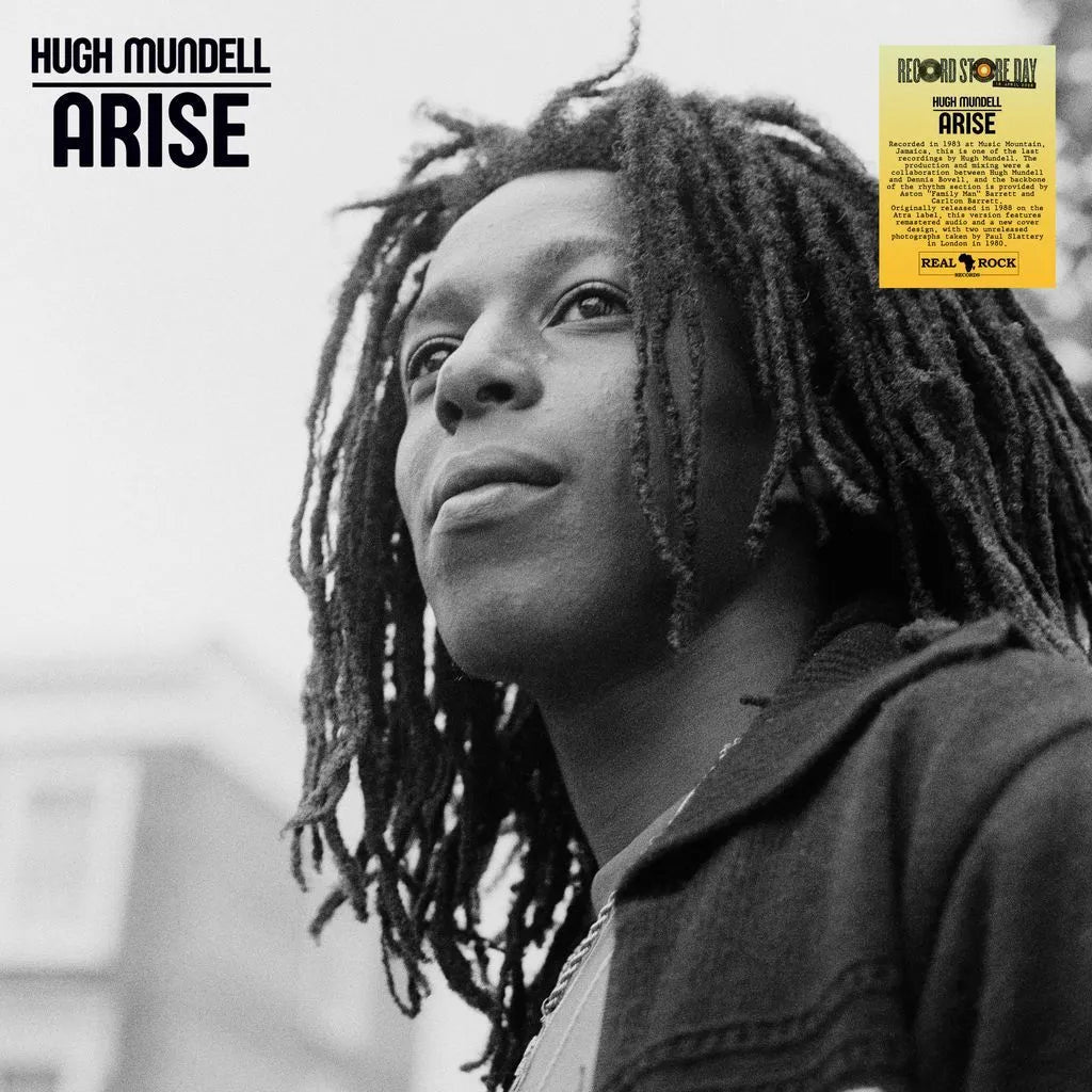 Album cover with a person with dreadlocks and text 'Hugh Mundell Arise' on a blurred background