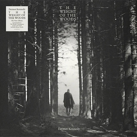 Album cover with a person walking through a forest, titled 'The Weight of the Woods' by Dermot Kennedy.