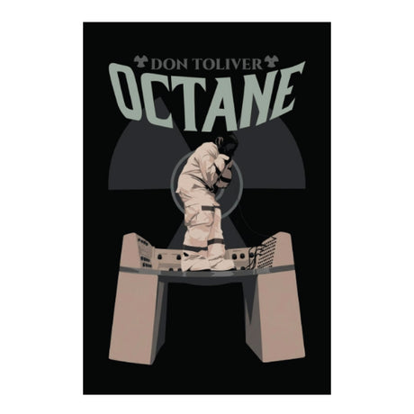 A stylized poster or print featuring the text 'DON TOLIVER OCTANE' above an illustrated figure in a light-colored suit standing on a platform against a black background.