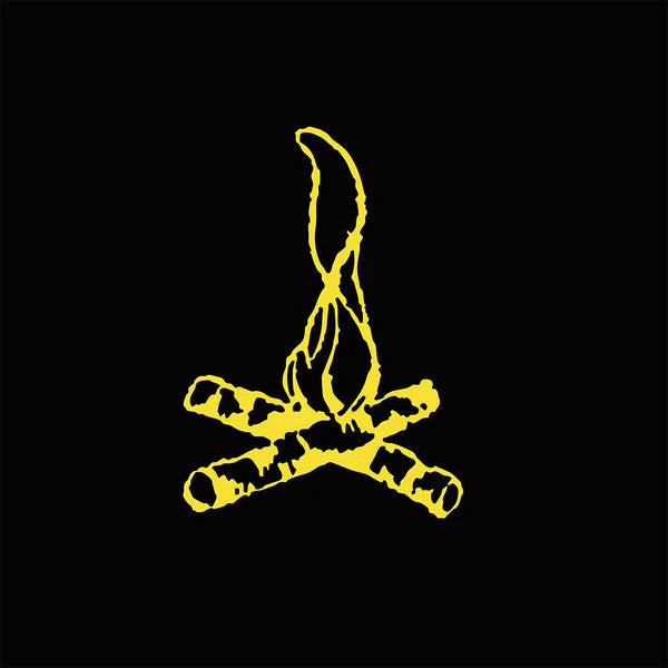 Yellow campfire illustration on a black background