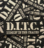 Black and white patches with 'D.I.T.C. Diggin' in the Crates' text on a pile of similar patches.