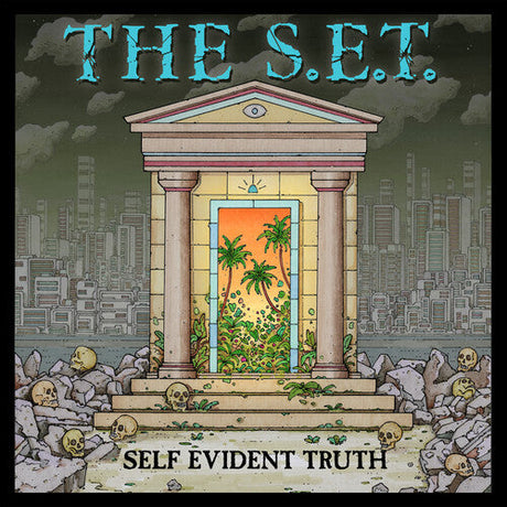 Album cover for 'The S.E.T.' with a temple-like structure and tropical scene, set against a cityscape.