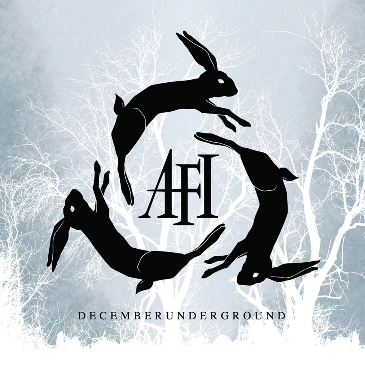 Album cover with black rabbit silhouettes and 'AFI' logo on a light gray background