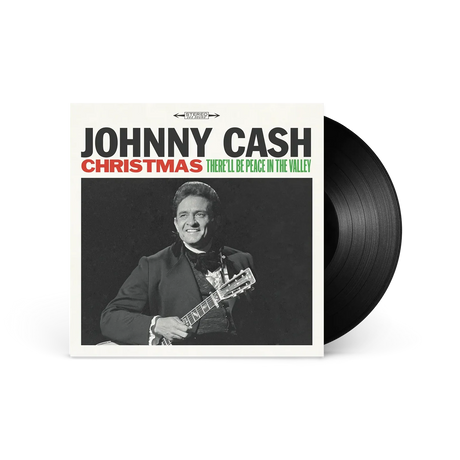 Vinyl record with Johnny Cash cover featuring a black and white photo of the artist holding a guitar.