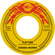 Record label with red crawfish design and text on a yellow background
