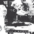 Black and white collage with various abstract shapes and text on a textured background