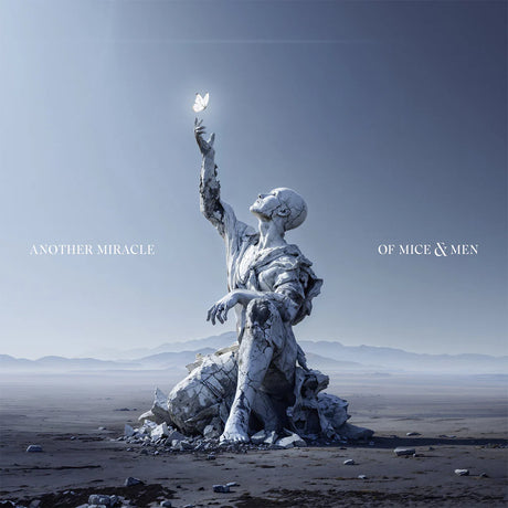 Album cover of 'Another Miracle' by Of Mice & Men featuring a statue in a desert landscape.