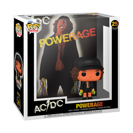 Funko Pop! vinyl figure packaging for AC/DC 'Powerage' with character illustration on a white background