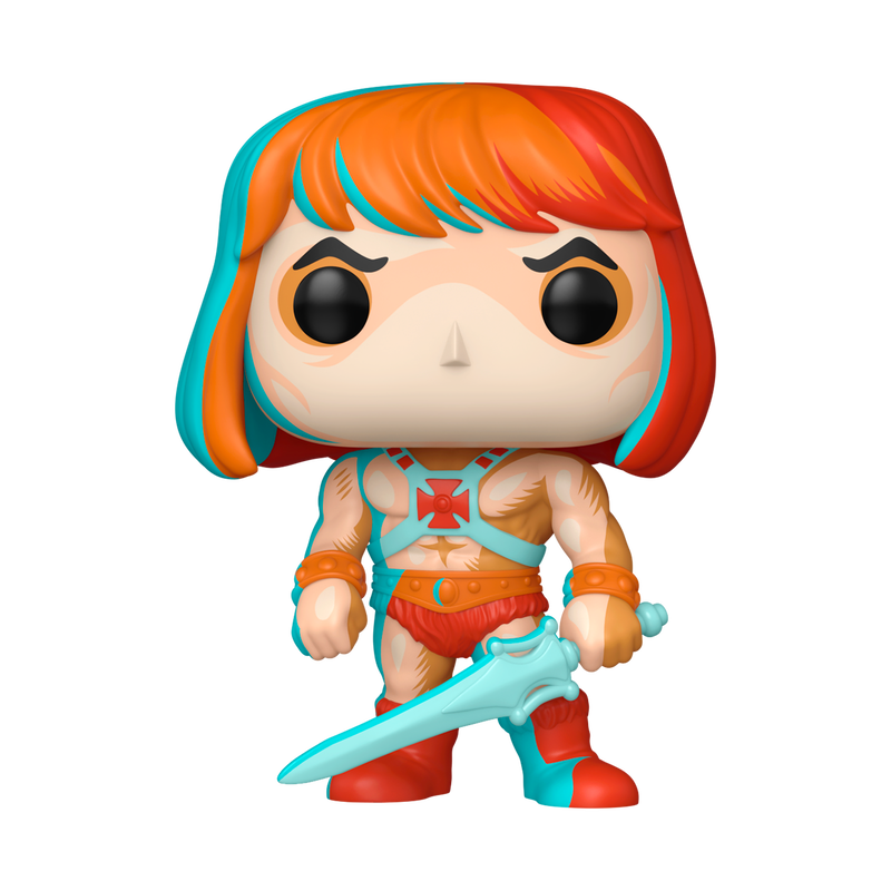 Colorful figurine with red hair and a sword on a white background