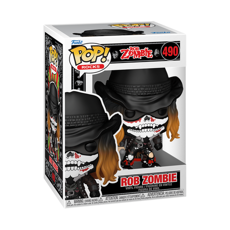 Funko Pop! vinyl figure packaging featuring Rob Zombie character with black hat and white face design.