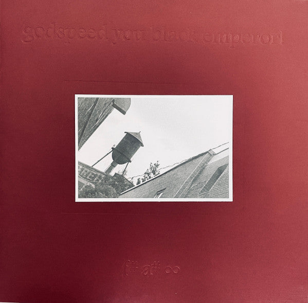 Red album cover with a black and white photograph of a water tower on it, and the band's name 'Godspeed You Black Emperor!' printed at the top.