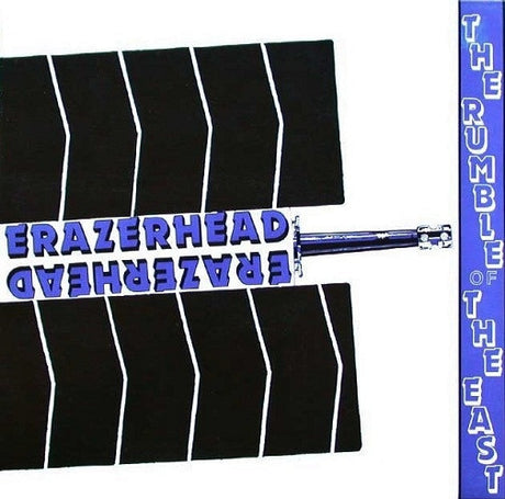 Album cover with 'Erazerhead' text and blue guitar pick on black and white striped background