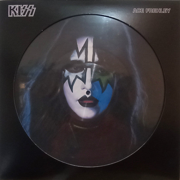 Kiss - Ace Frehley LP record with a picture disc featuring a black background and an image of the band member Ace Frehley in the center.