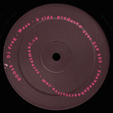 Vinyl record label with text on a black background