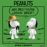 Two cartoon dogs, Spike and Snoopy, on a green background with text bubble saying 'Hey, bro! You're lookin' great!'