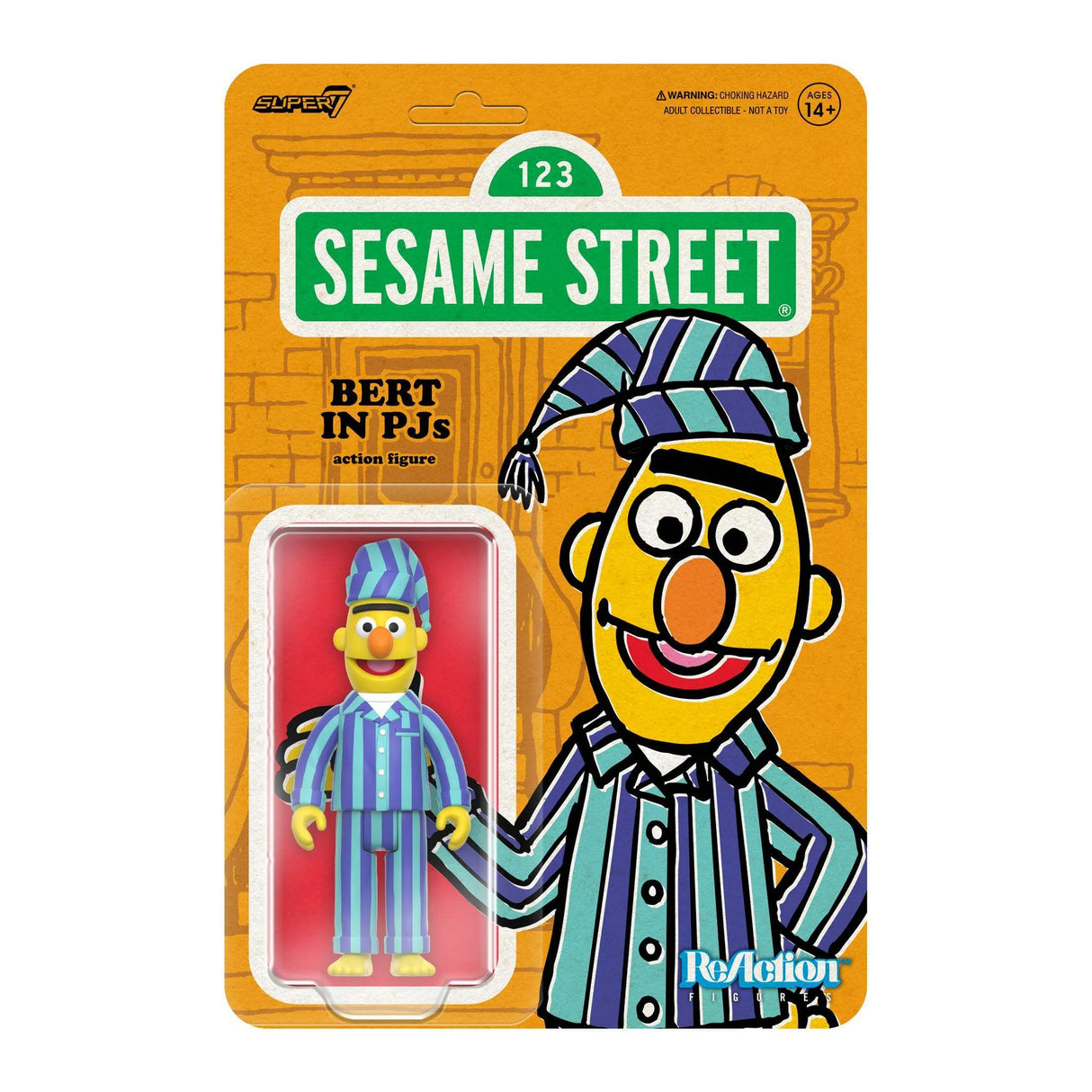 Sesame Street Bert in PJs action figure packaging with Sesame Street logo