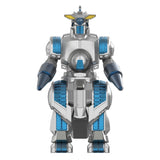 Robot toy with blue and silver design on a white background