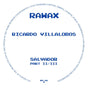 A square white cover or label with blue text reading RAWAX, RICARDO VILLALOBOS, SALVADOR, PART II/III, and BV-06 A, surrounded by a circular border of smaller copyright text.