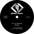 Vinyl record label with 'Global Caress' branding and track listing.