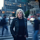 Album cover with a person in a city street setting, featuring the text 'Lucinda Williams World's Gone Wrong'.