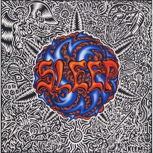 Album cover with 'Sleipnir' text in red and blue on a black and white patterned background