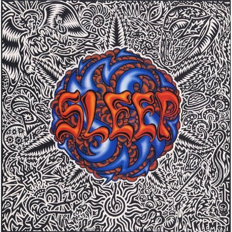 Album cover with 'Sleipnir' text in red and blue on a black and white patterned background