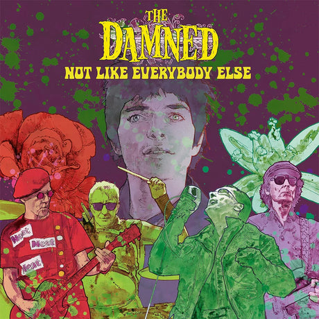 Album cover for 'Not Like Everybody Else' by The Damned with colorful illustrations and text.