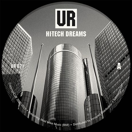 CD or vinyl record label with modern building design and 'UR' branding
