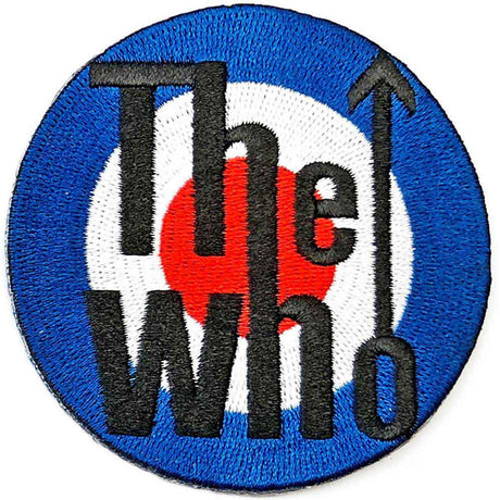 Patch with 'The Who' logo featuring a blue circle, white center, red dot, and black letters.