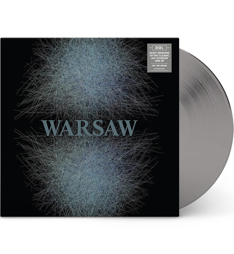 Vinyl record with 'WARSAW' album cover featuring a black and gray abstract design.