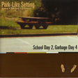 Album cover for 'Park-Like Setting' by John Smith and DJ Hunnicutt, featuring a faded photo of a picnic bench in a park, with the text 'School Day 2, Garbage Day 4' and a brown block at the bottom containing the 'Panics & Confuses Records' logo.
