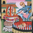 Abstract artwork with figures and objects in a stylized setting