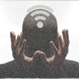 Person holding a smartphone with a Wi-Fi symbol above it on a white background