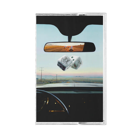 Cassette tape with a car interior and road scene on the cover