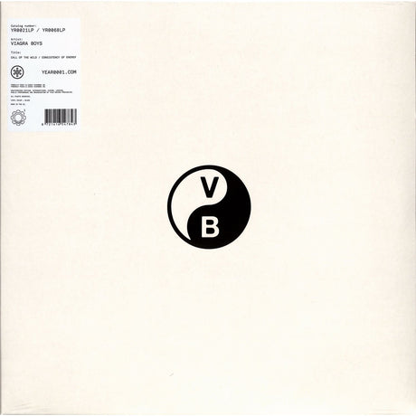 Vinyl record cover with a black logo on a beige background