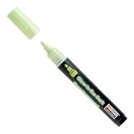 Glow-in-the-dark marker with black body and green cap on a white background