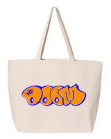 MF Doom Jumbo Tote Bag - Orange Tag on White Tote